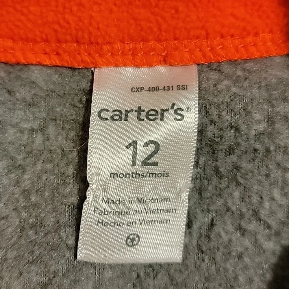 CARTER'S 2-PIECE BLUE AND GRAY FLEECE PULLOVER AND PANTS, SIZE 12 MONTHS